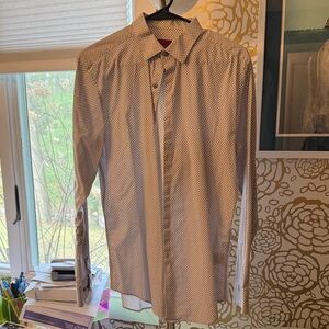 Alfani Men's Long-Sleeve Dress Shirt in Light Tan Micro-Print